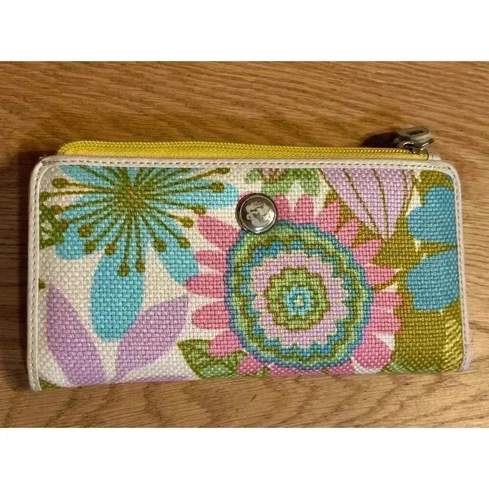 Spartina 449 Wallet Linen Leather Vintage Pink Floral Daufuskie Island Used